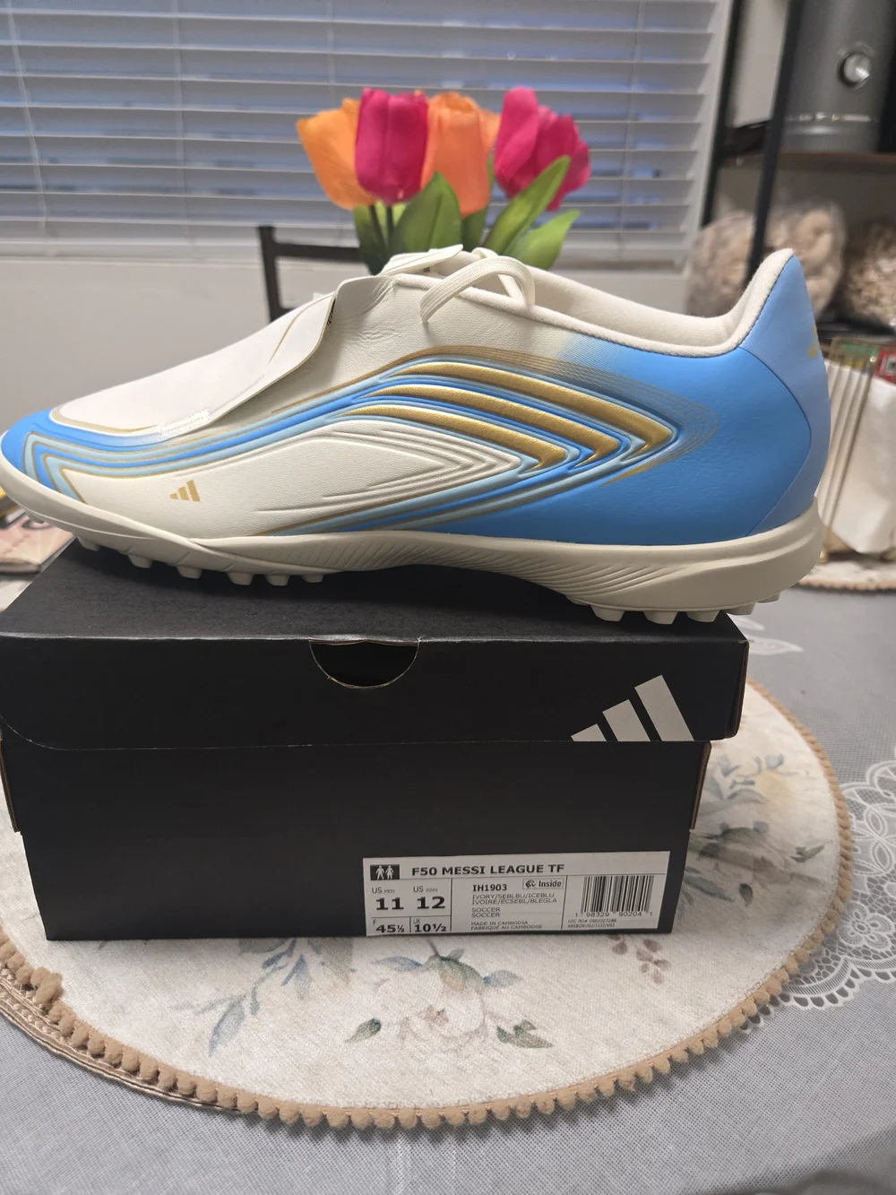 Adidas Kids F50 Messi League TF Soccer Shoes - Blue/Cream
